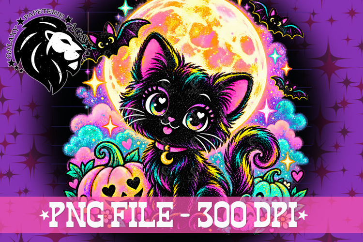 Black Girly Cat Halloween, Moon, PNG, Kids Halloween