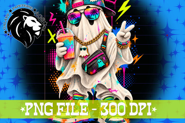 Boy Ghost Halloween, Grunge, Neon Colors, PNG, Kids example image 1