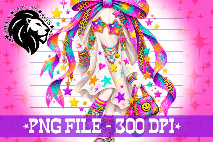 Coquette Ghost Halloween Design PNG, Colorfull, Stars example image 1