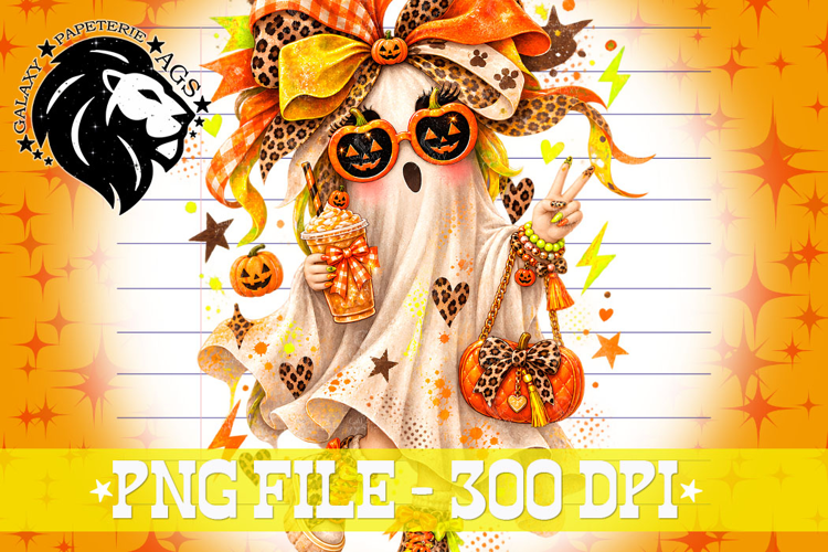 Coquette Ghost Girl Halloween Design PNG, Pumpkin Style