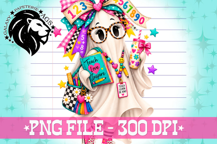 Coquette Teacher Ghost Halloween PNG