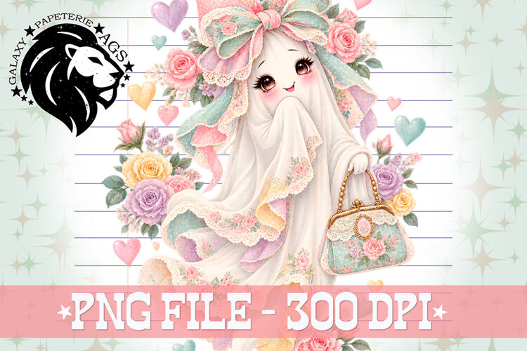 Coquette Vintage Ghost Halloween Design PNG example image 1