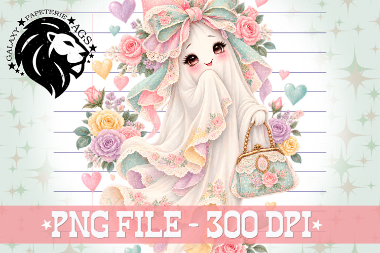 Coquette Vintage Ghost Halloween Design PNG
