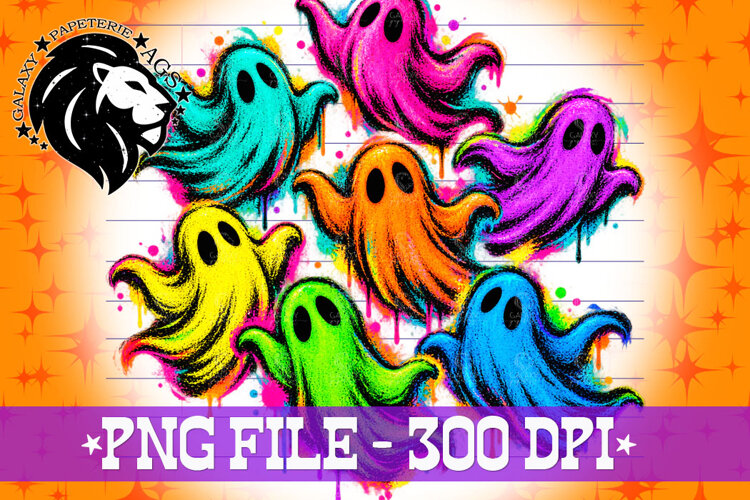 Colorful Ghosts Halloween, PNG, Kids Halloween example image 1