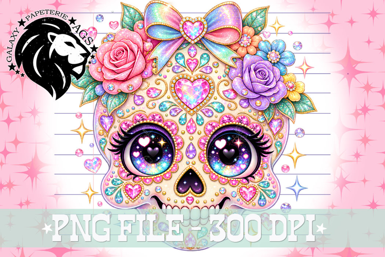 Cute Skeleton Catrina Halloween, Floral Gems, Bedazzled, PNG