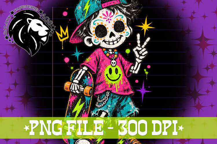 Boy Skeleton Halloween, Neon, Grunge, PNG, Kids Halloween