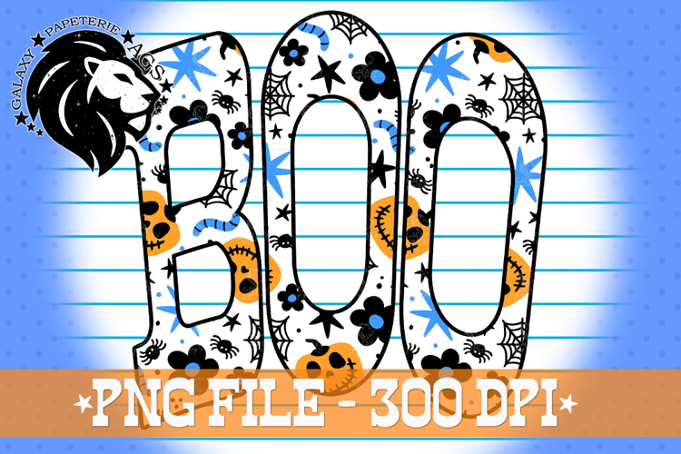 Halloween Boo PNG, Cute Spooky Doodle Design, Blue Orange