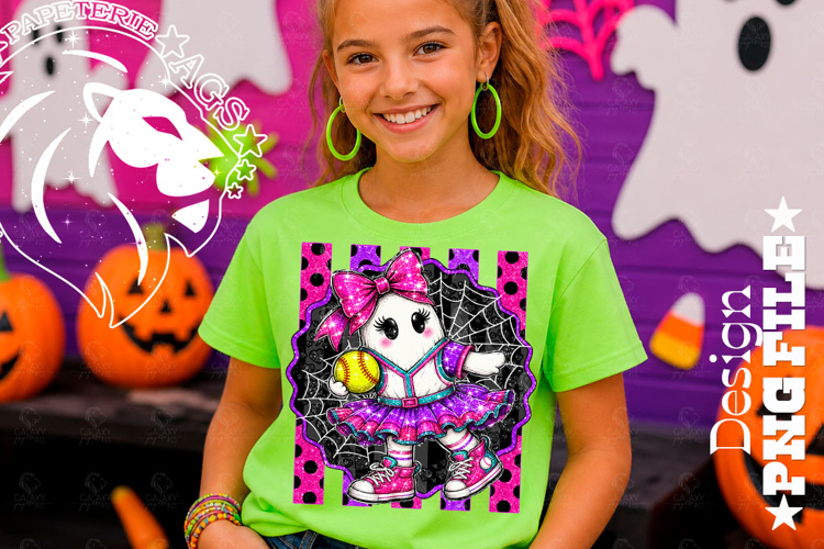 Striped Softball Ghost Halloween Design PNG example image 1