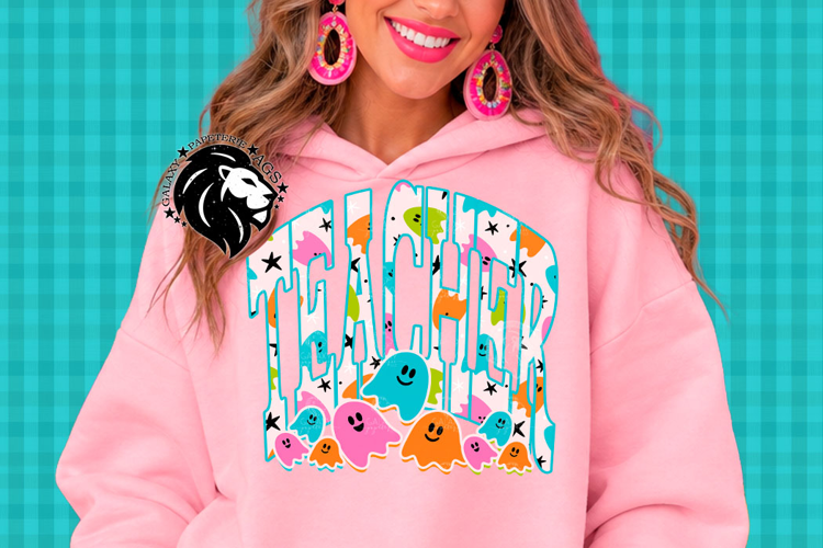 Teacher Ghosts Halloween, Cute ghost, Colorful Teal Orange