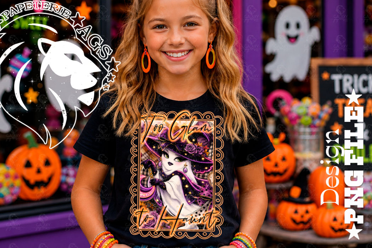 Too Glam to Haunt Girl Ghost Halloween Tshirt Design PNG