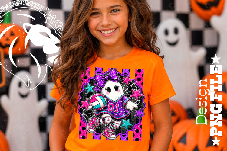 Striped Volleyball Ghost Halloween Design PNG example image 1