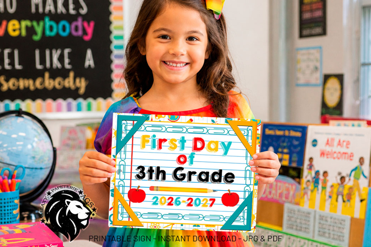 First day of Third Grade School Sign JPG PDF