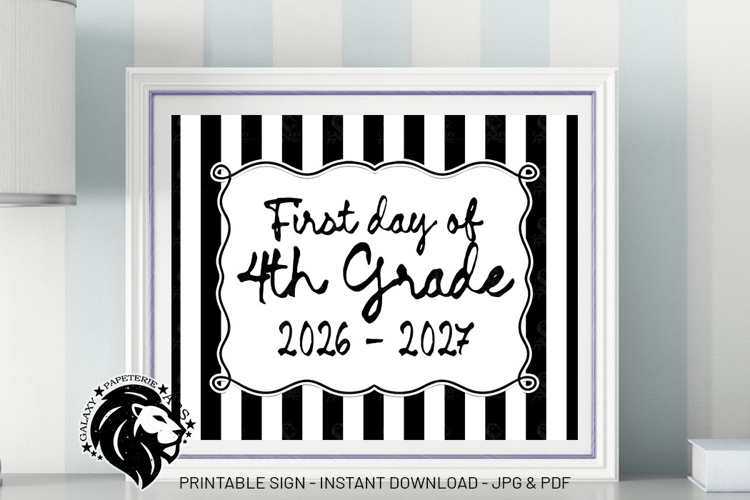 Striped First day of Fourth Grade School Sign JPG PDF