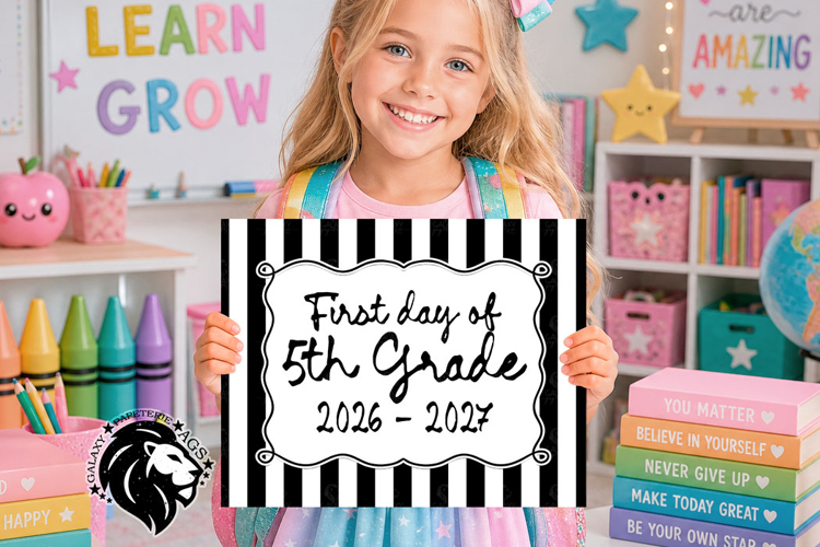 Striped First day of Fifth Grade School Sign JPG PDF