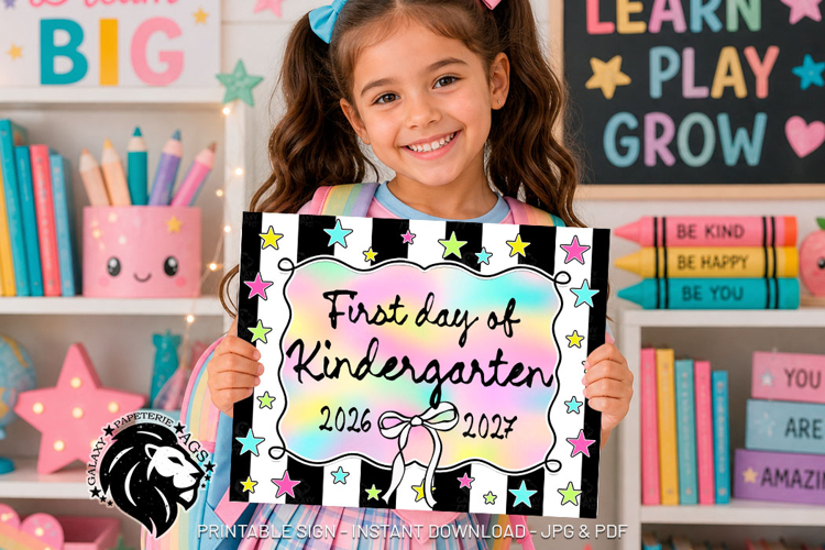 Coquette Striped First day of Kindergarten School Sign JPG P