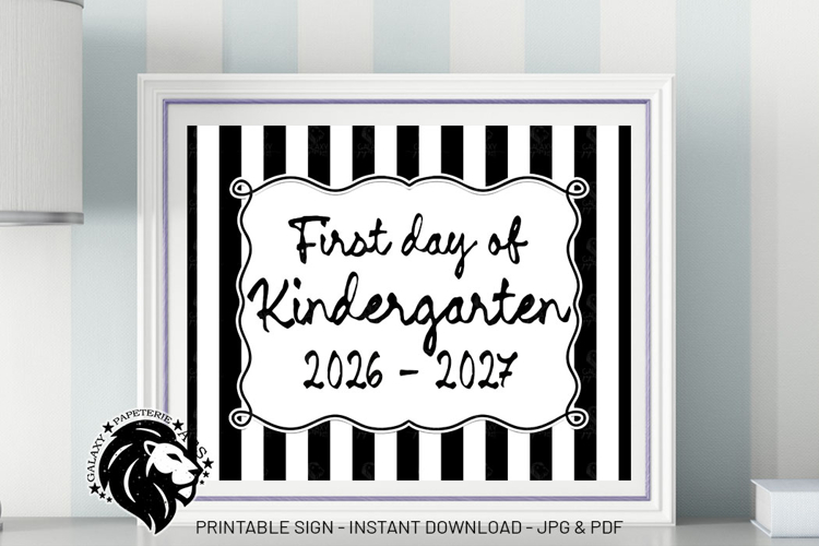 Striped First day of Kindergarten School Sign JPG PDF