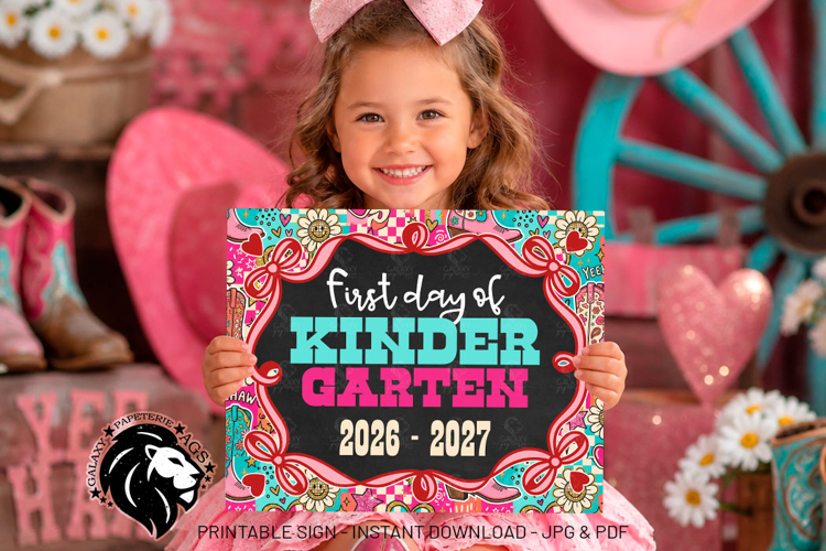 Cowgirl First day of Kindergarten School Sign JPG PDF