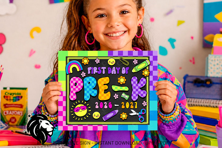 Colorful First day of Pre-k School Sign JPG PDF