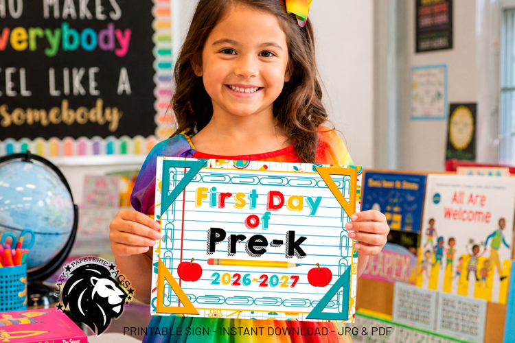 First day of Pre-k School Sign JPG PDF