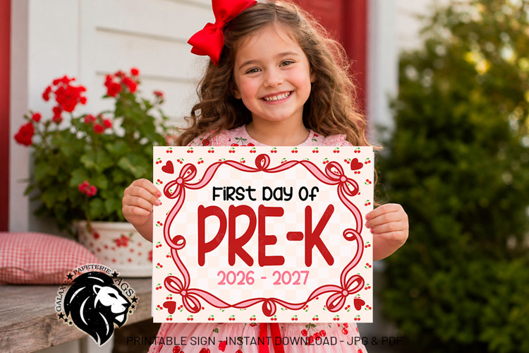 Cherry First day of Pre-k School Sign JPG PDF