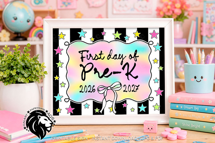 Coquette Striped First day of Pre-k School Sign JPG PDF