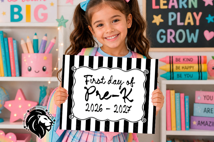 Striped First day of Pre-k School Sign JPG PDF