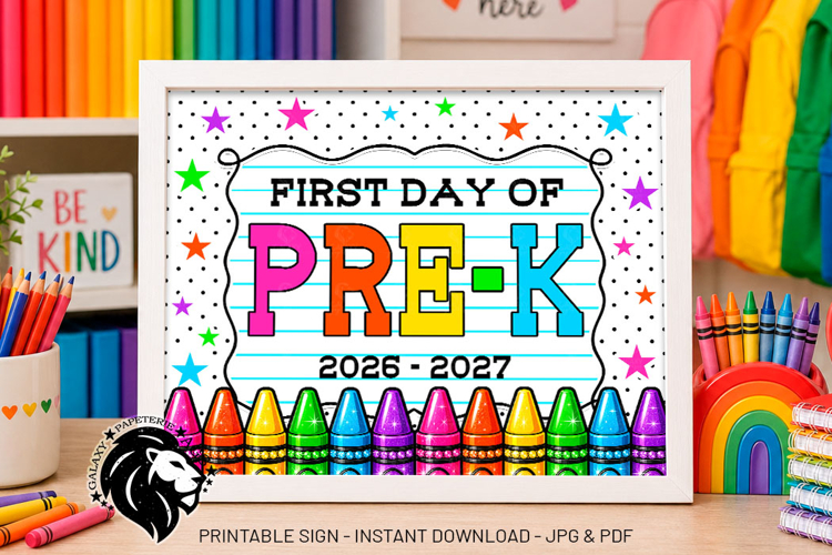 Crayons First day of Pre-k School Sign JPG PDF