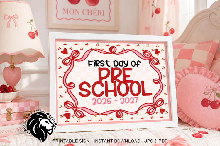 Cherry First day of Preschool School Sign JPG PDF