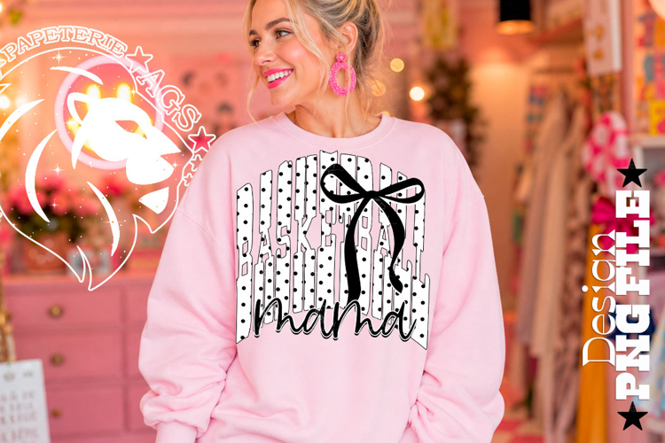 Coquette Polka Dots Basketball Mama Design PNG, Black White