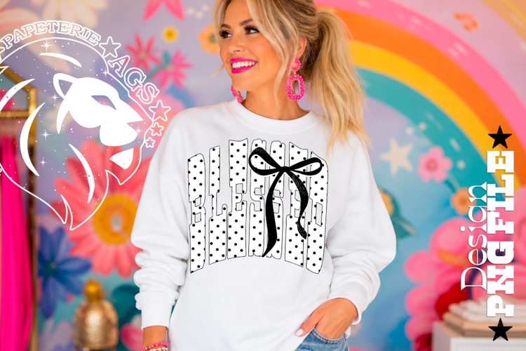 Polka Dots Coquette Blessed, DTF Design, PNG, Black White