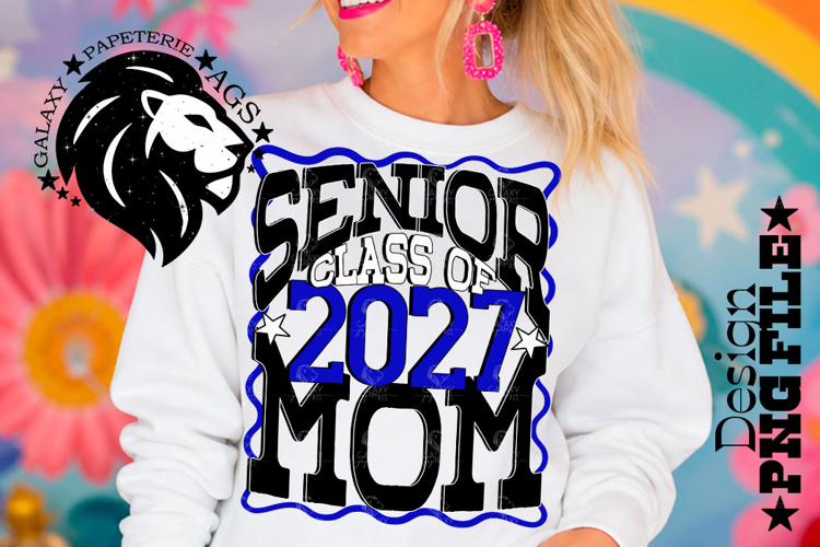 Senior Mom Class 2027, Blue Black, DTF Design PNG