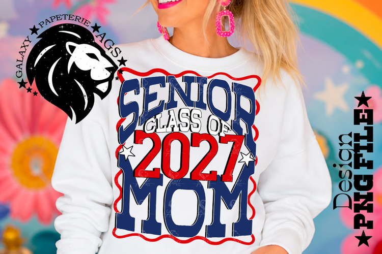 Senior Mom Class 2027, Blue Red, DTF Design PNG