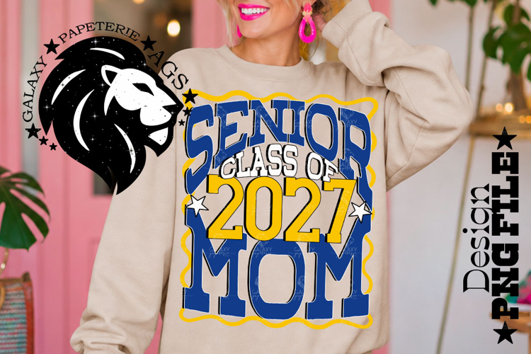 Senior Mom Class 2027, Blue Yellow, DTF Design PNG