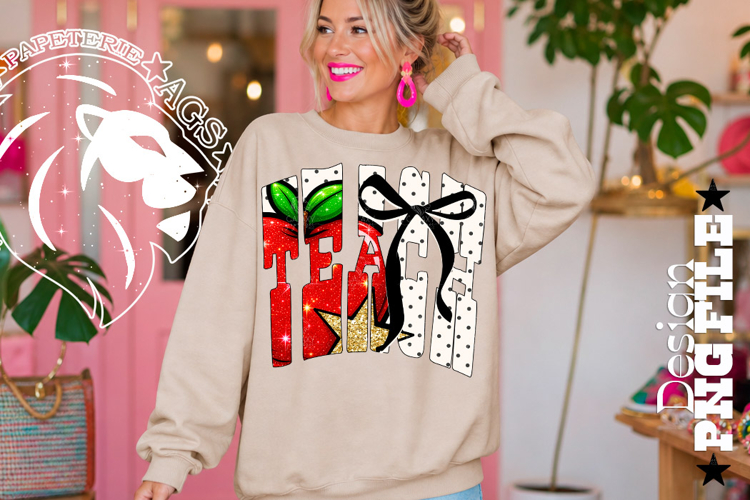 Polka Dots Coquette Teach, Teacher DTF Design, PNG