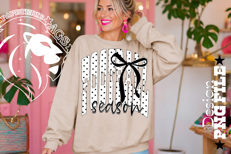 Coquette Polka Dots Football Season Design PNG, Black White