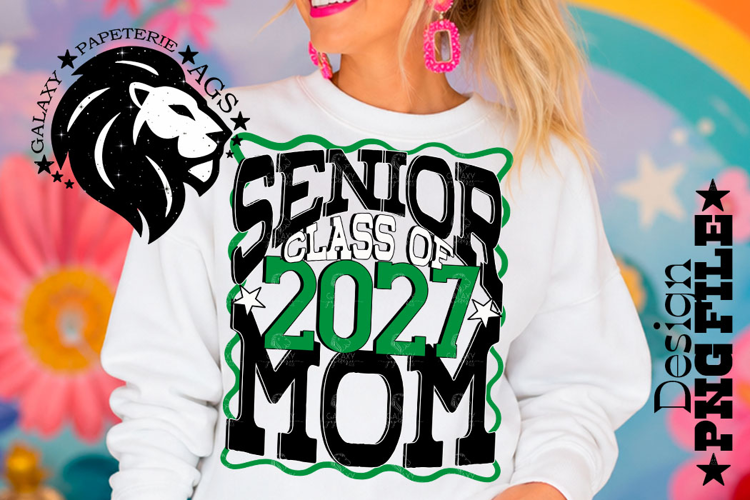 Senior Mom Class 2027, Green Black, DTF Design PNG