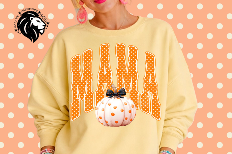 Fall Mama, Pumpkin, Polka Dots, DTF Design, PNG
