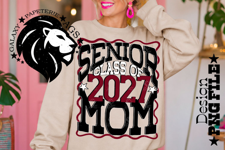 Senior Mom Class 2027, Maroon Black, DTF Design PNG