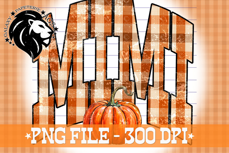 Pumpkin Fall Mimi, Gingham, DTF Design, PNG