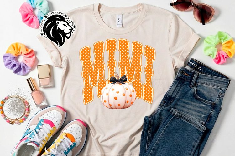 Fall Mimi, Pumpkin, Polka Dots, DTF Design, PNG
