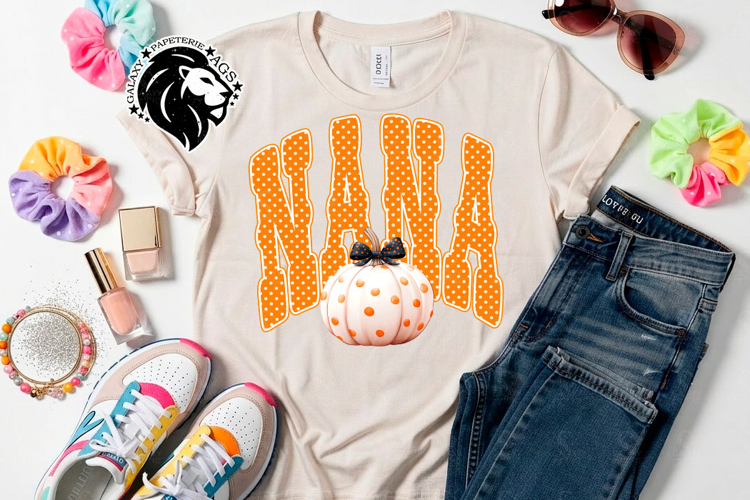 Fall Nana, Pumpkin, Polka Dots, DTF Design, PNG