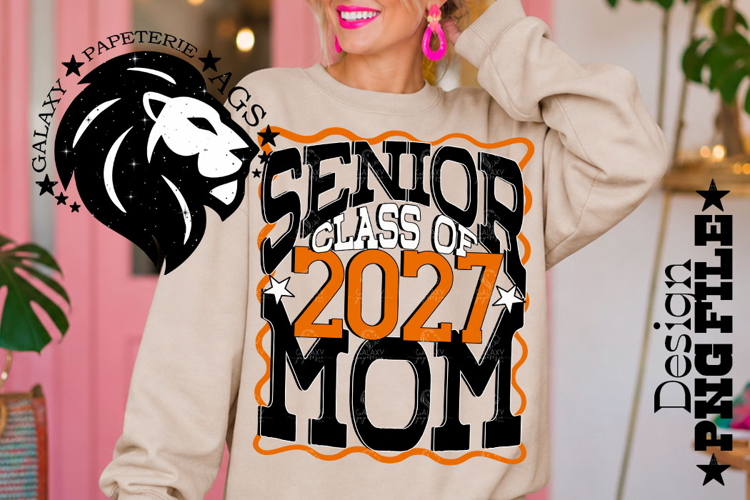 Senior Mom Class 2027, Orange Black, DTF Design PNG
