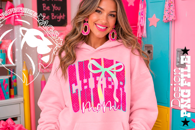 Coquette Polka Dots Cheer Mom Design PNG, Hot Pink