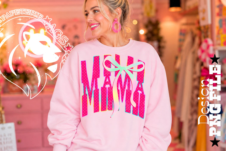 Hot Pink Coquette Polka Dots Mama, Mom, DTF Design, PNG