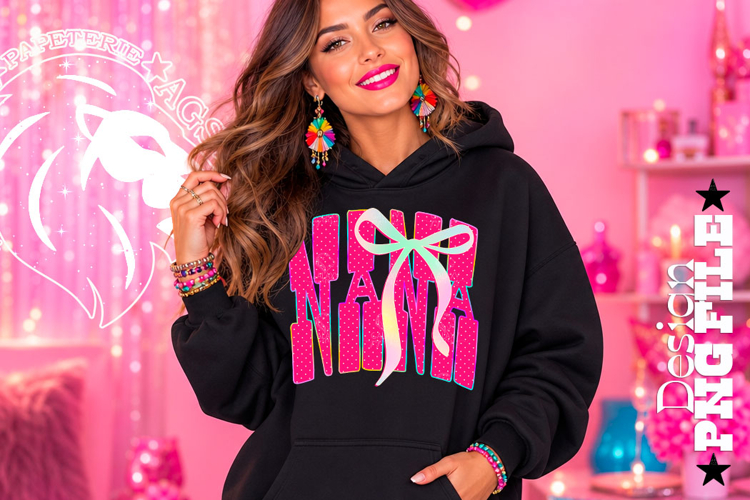 Hot Pink Polka Dots Coquette Nana DTF Design, PNG