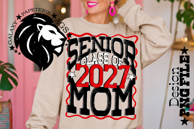 Senior Mom Class 2027, Red Black, DTF Design PNG