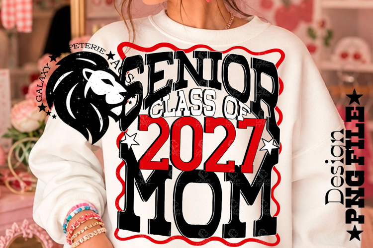 Senior Mom Class 2027, Red Black, DTF Design PNG