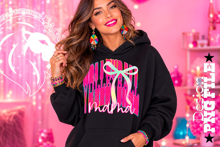 Coquette Polka Dots Volleyball Mama Design PNG, Hot Pink example image 1