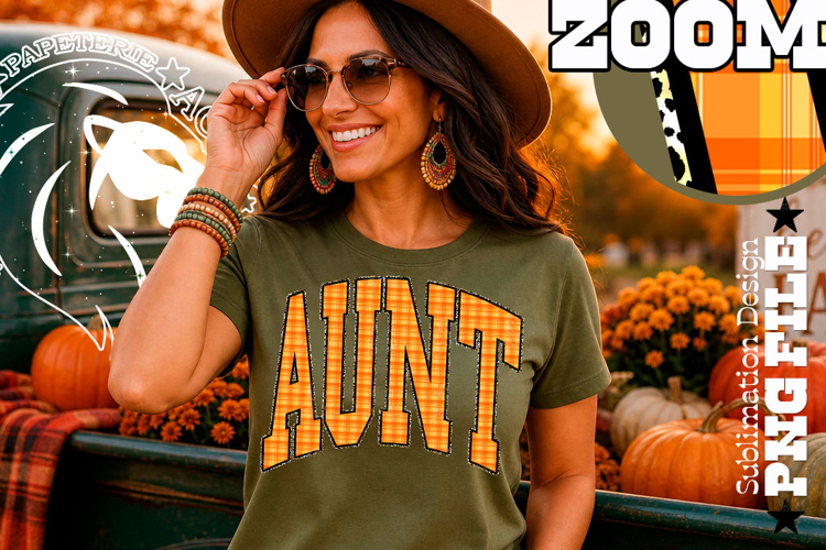 Fall Gingham Leopard Aunt, DTF Design, PNG example image 1