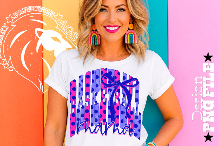 Coquette Polka Dots Basketball Mama Design PNG, Blue Pink